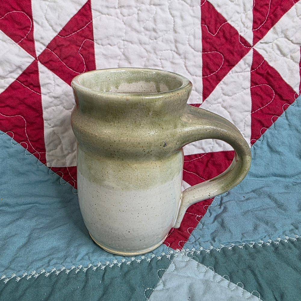 Studio Pottery BC 99 Green Cream Speckled Stoneware Coffee Mug 1999